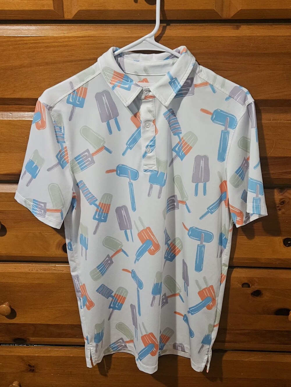 Abound White Polo with Multicolor Popsicle Motif Men's XS
